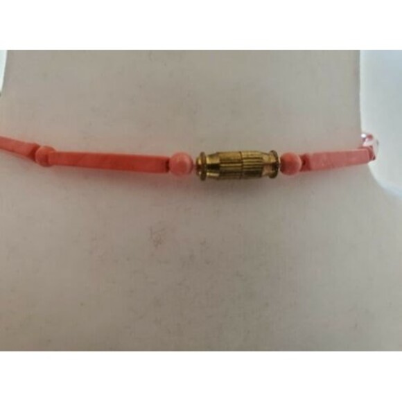 VTG Stone Necklace Pink Geometric Screw Clasp Natural Veined Gem Healing - Picture 4 of 5